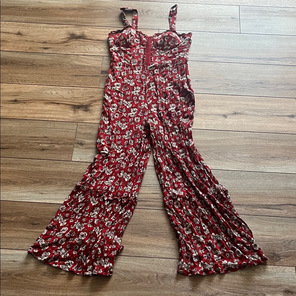 American Eagle Outfitters Burgundy Floral Jumpsuit